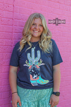 Load image into Gallery viewer, western apparel, western graphic tee, graphic western tees, wholesale clothing, western wholesale, women&#39;s western graphic tees, wholesale clothing and jewelry, western boutique clothing, western women&#39;s graphic tee, bright rodeo graphic tee, cacti graphic tee, cactus, bright graphic tee, colorful graphic tee, boot graphic tee, colorful western graphic tee western cactus &amp; boot graphic tee, disco cowgirl graphic tee
